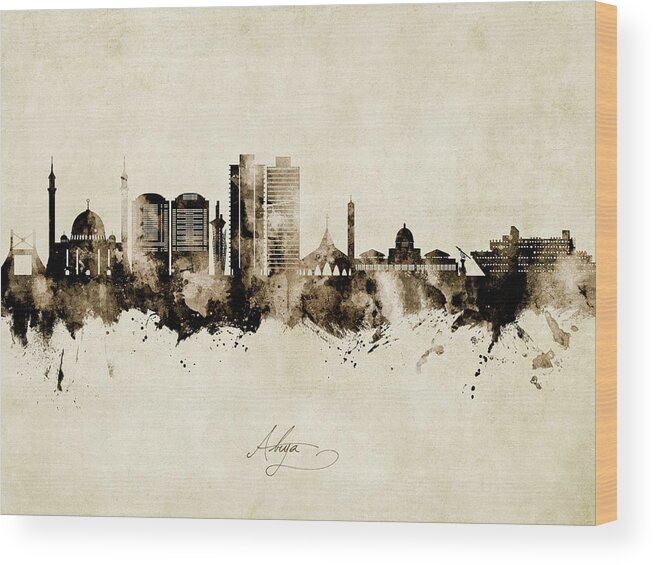 Abuja Wood Print featuring the digital art Abuja Nigeria Skyline #80 by Michael Tompsett