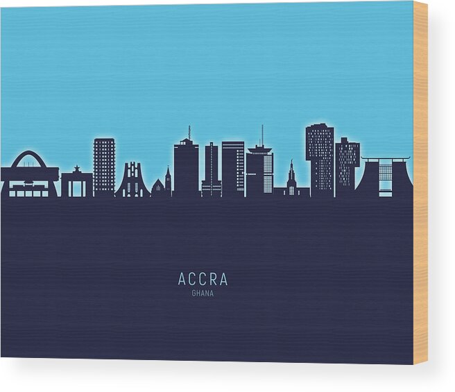 Accra Wood Print featuring the digital art Accra Ghana Skyline #75 by Michael Tompsett