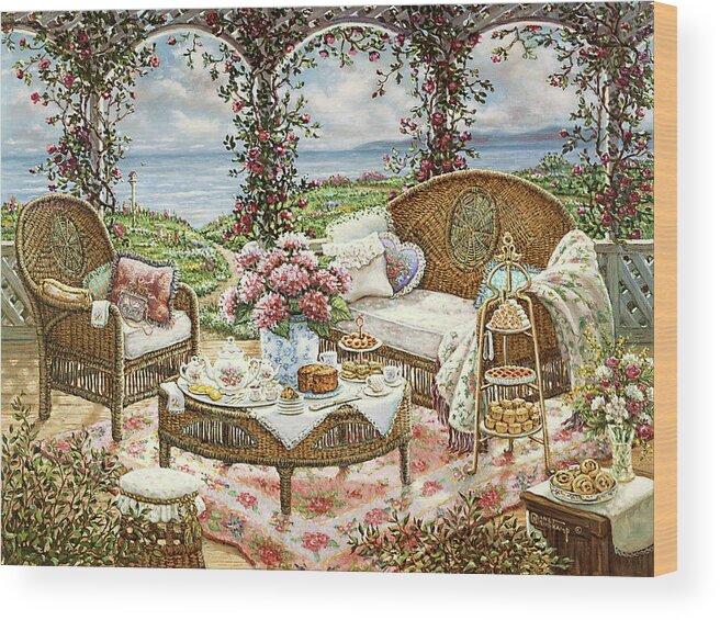 Traditional Decorative Art Wood Print featuring the painting Afternoon Tea by Janet Kruskamp