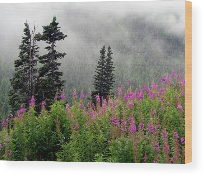 Skagway Wood Print featuring the photograph Alaska Pines and Wildflowers by Karen Zuk Rosenblatt