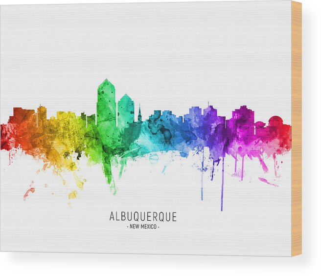 Albuquerque Wood Print featuring the digital art Albuquerque New Mexico Skyline #12 by Michael Tompsett