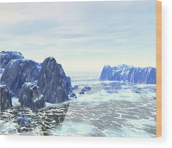 Digital Art Wood Print featuring the digital art Arctic Icebergs by Phil Perkins