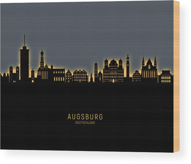 Augsburg Wood Print featuring the digital art Augsburg Germany Skyline #64 by Michael Tompsett
