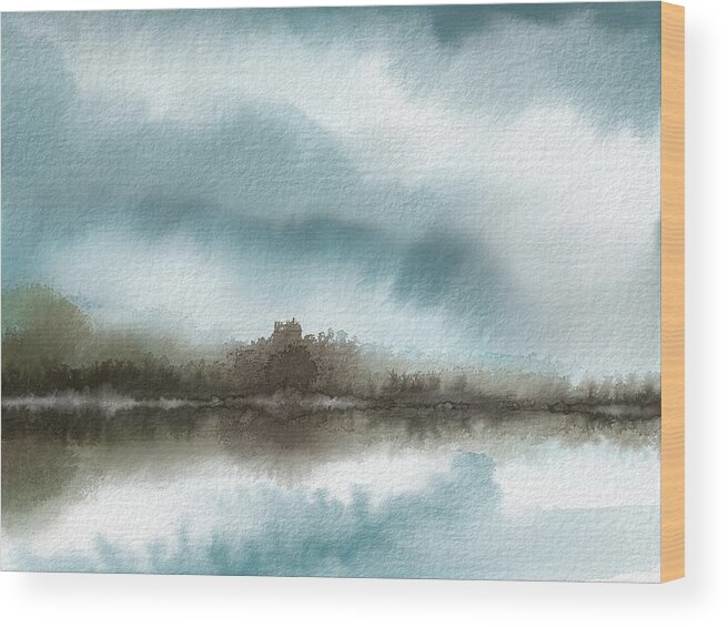 Abstract Landscape Wood Print featuring the painting August Lake - Abstract Watercolor Landscape by Shawn Conn