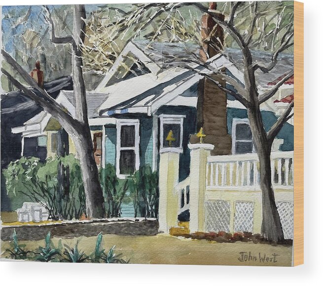 Landscape Wood Print featuring the painting Austin Mid-Century House by John West