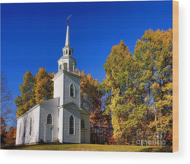 Church Wood Print featuring the photograph Autumn Church in Maine by Olivier Le Queinec