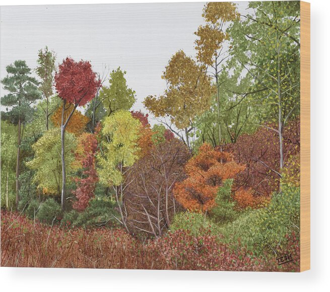 Autumn Day In Raleigh Wood Print featuring the painting Autumn day in Raleigh by Tesh Parekh