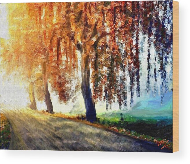 Landscape Wood Print featuring the painting Autumn Sunrise by James Shepherd