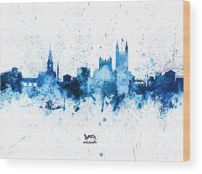 Bath Wood Print featuring the digital art Bath England Skyline Cityscape #33 by Michael Tompsett