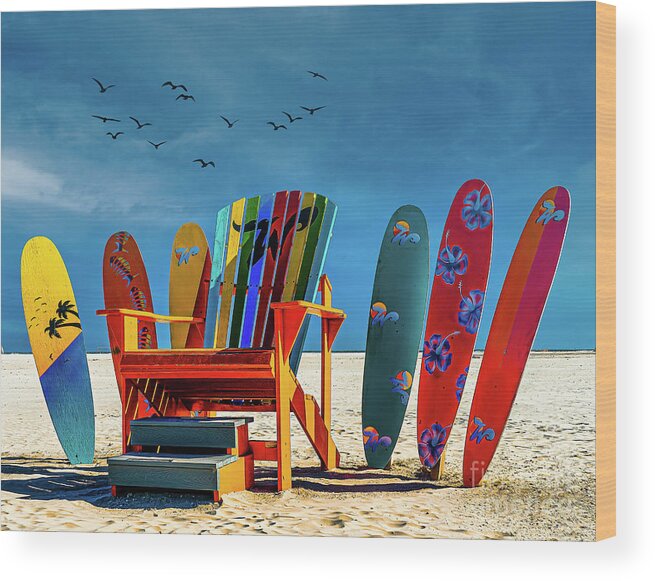 Boardwalk Wood Print featuring the photograph Beach Boards and Chair by Nick Zelinsky Jr