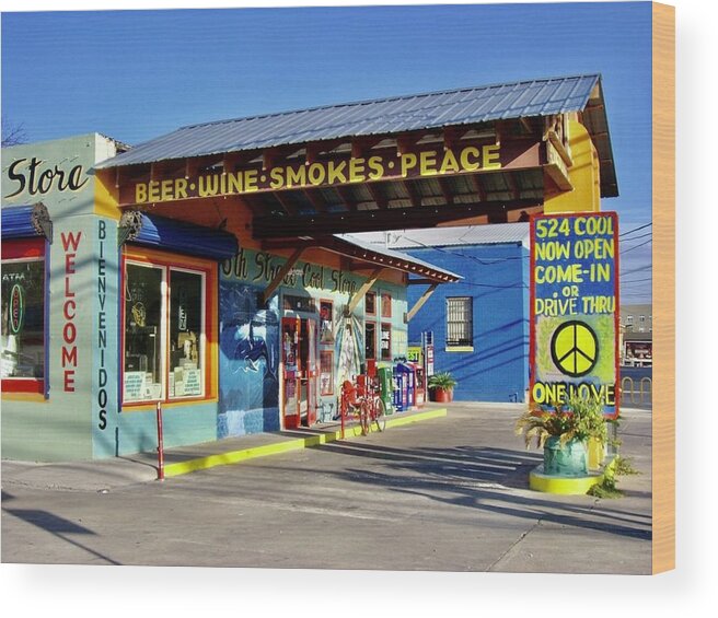 Austin Wood Print featuring the photograph Beer Wine Smokes Peace by Tanya White