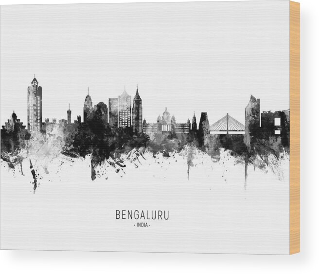 Bangalore Wood Print featuring the digital art Bengaluru Skyline India Bangalore #89 by Michael Tompsett