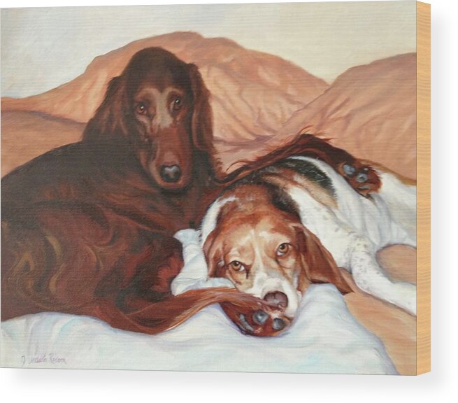 Two Dogs Wood Print featuring the painting Best Buddies by Judy Rixom