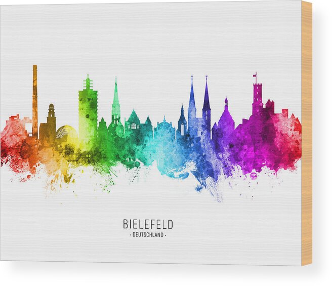 Bielefeld Wood Print featuring the digital art Bielefeld Germany Skyline #76 by Michael Tompsett