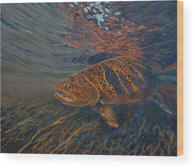 Brown Trout Wood Print featuring the painting Big Brown by Les Herman