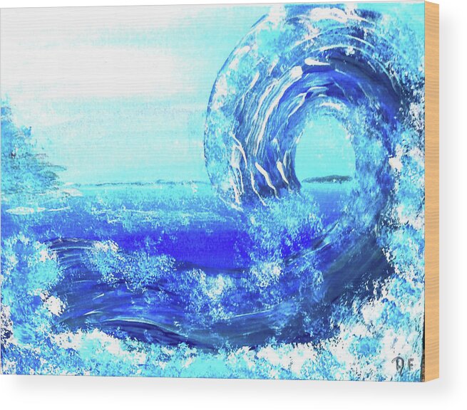 Blue Wood Print featuring the painting Big Bue Wave 2 by Anna Adams
