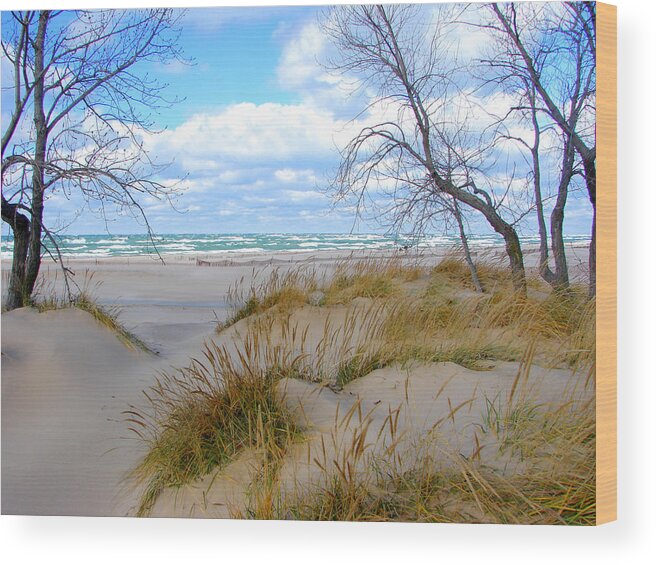 Trees Wood Print featuring the photograph Big Waves on Lake Michigan by Michelle Calkins