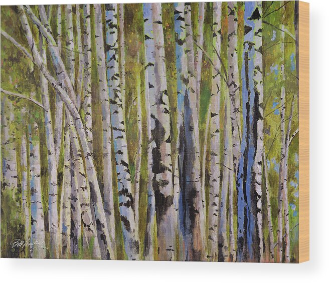 Birch Tree Art Wood Print featuring the painting Birch Trees by Bill Dunkley