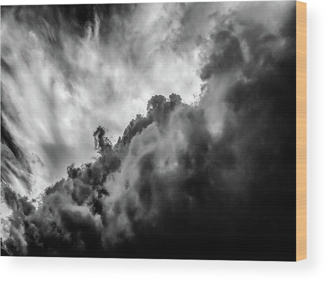 Nature Wood Print featuring the photograph Black and white Clouds by Louis Dallara