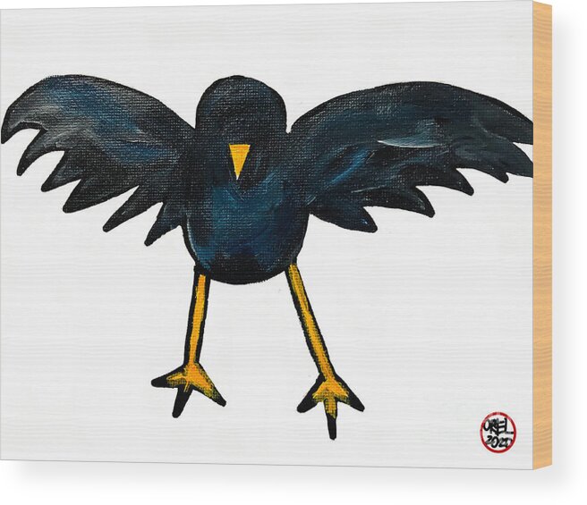  Wood Print featuring the painting Black Bird by Oriel Ceballos
