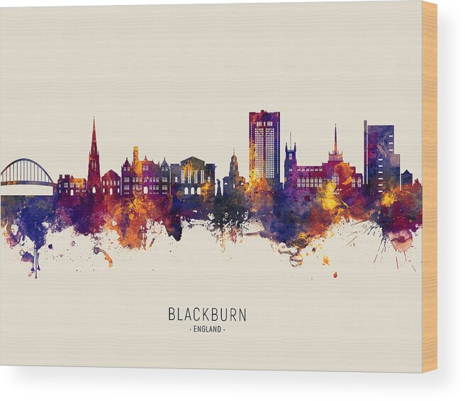 Blackburn Wood Print featuring the digital art Blackburn England Skyline #34 by Michael Tompsett