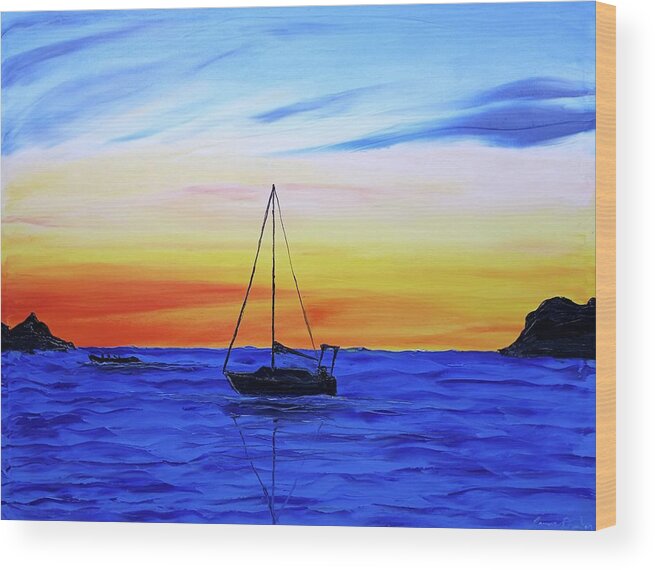  Wood Print featuring the painting Blue Sails At Dusk by Dunbar's Local Art Boutique