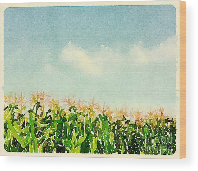 Corn Wood Print featuring the digital art Blue Sky Corn by Wendy Golden