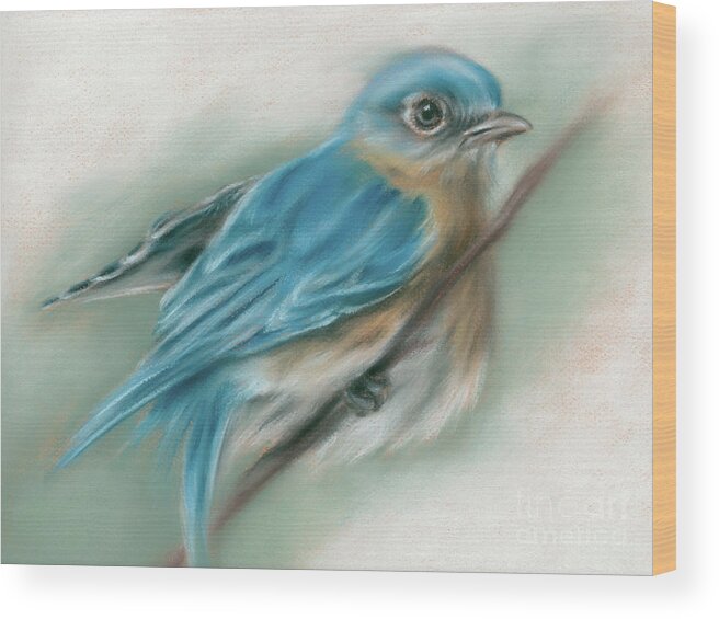 Bird Wood Print featuring the painting Bluebird Perched on a Twig by MM Anderson