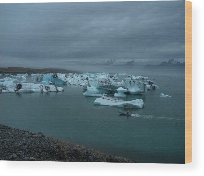 Travel Wood Print featuring the photograph Boater On Jokulsarlon by Kristia Adams