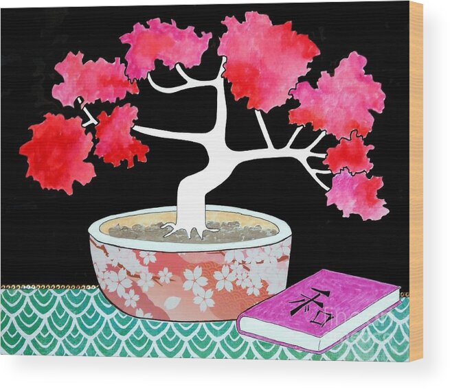 Bonsai Tree Wood Print featuring the mixed media Bonsai and Peace by Jayne Somogy