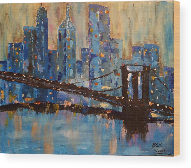 New York Wood Print featuring the painting Brooklyn Bridge by Brent Knippel