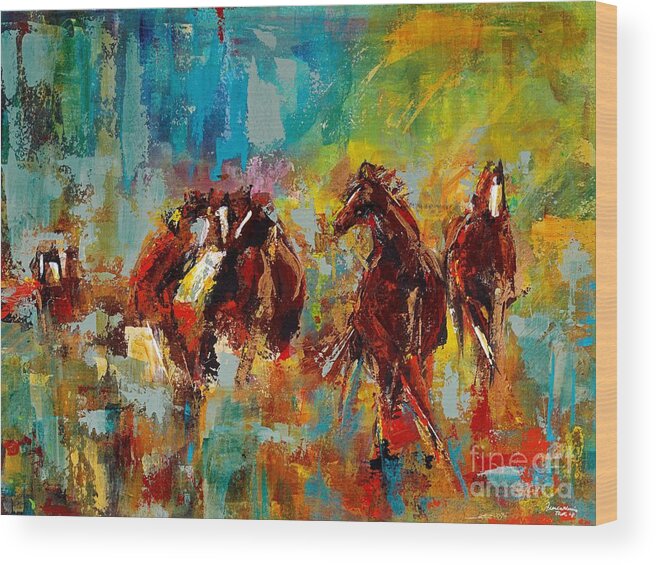 Abstract Wood Print featuring the painting Browns At Play by Frances Marino