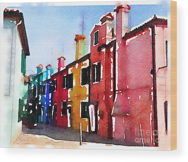 Burano Wood Print featuring the digital art Burano, Italy by Wendy Golden