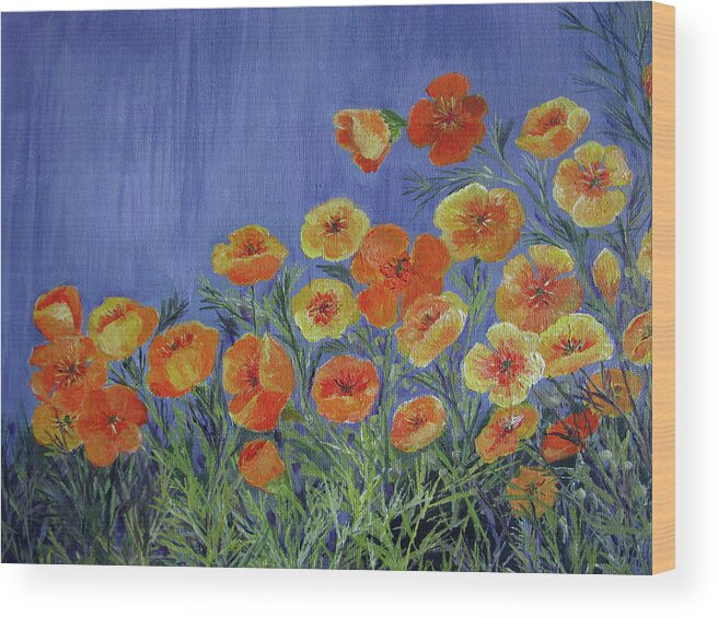 Poppies Wood Print featuring the painting California Poppies by Barbara Landry