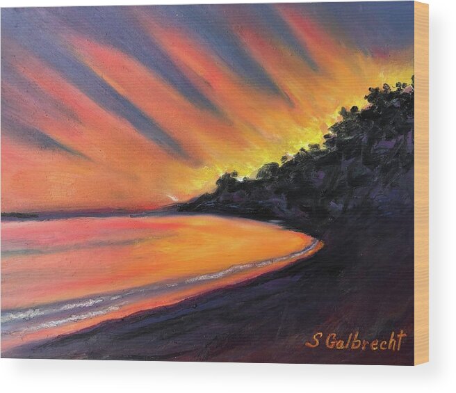 Sunrise Wood Print featuring the painting Morning Glow, sunrise at Comier- Plage, Haiti by Shirley Galbrecht