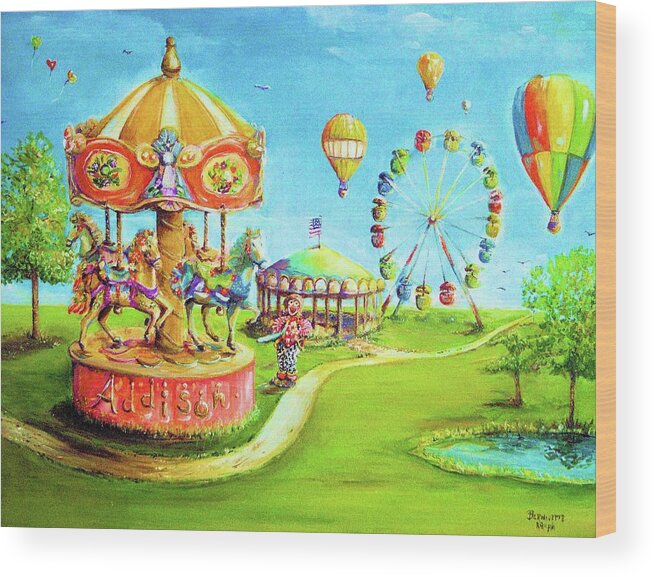 Addison At The Carnival Wood Print featuring the painting Carnival by Bernadette Krupa