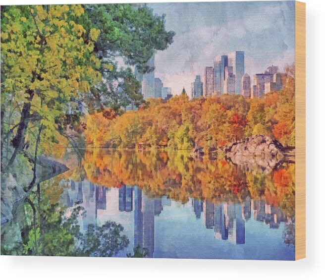Central Park Lake Wood Print featuring the digital art Central Park Lake by Digital Photographic Arts