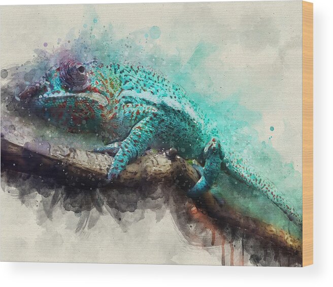 Animals Wood Print featuring the digital art Chameleon by Geir Rosset