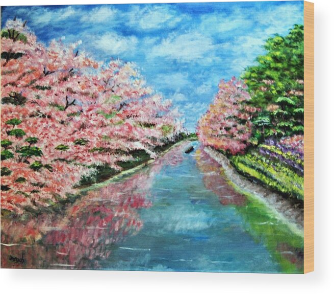 Landscape Wood Print featuring the painting Cherry Blossoms by Gregory Dorosh