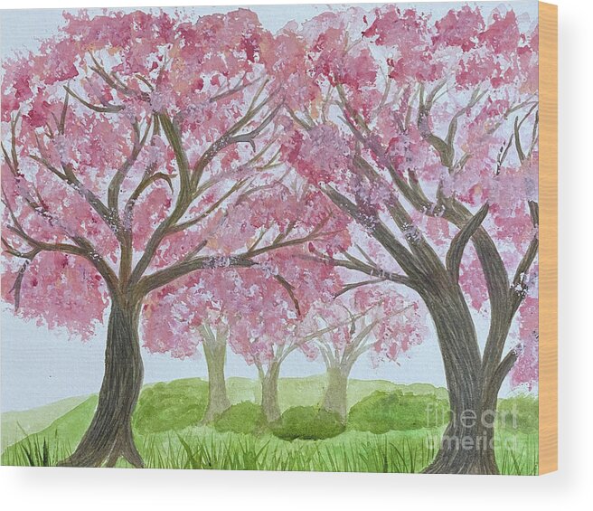 Cherry Trees Wood Print featuring the mixed media Cherry Blossoms by Lisa Neuman