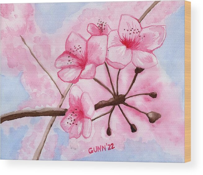 Cherry Blossoms Wood Print featuring the painting Cherry Blossoms of Spring by Katrina Gunn