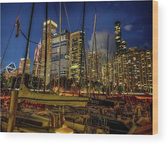 Ohana Wood Print featuring the photograph Chicago Skyline from Chicago Yacht Club IMG_4713 by Michael Thomas