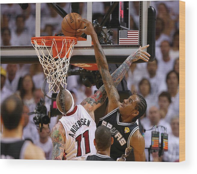 Playoffs Wood Print featuring the photograph Chris Andersen and Kawhi Leonard by Mike Ehrmann