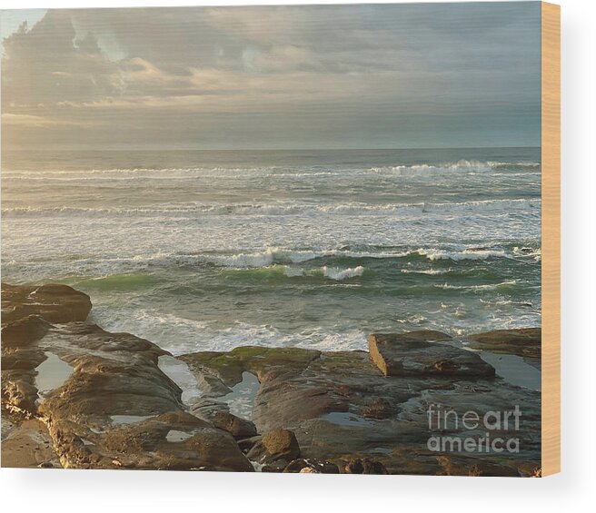 Sea Wood Print featuring the painting Coastal Dawn Light by Jeanette French