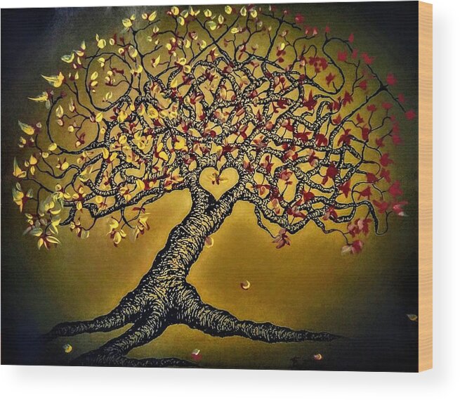 Coexist Wood Print featuring the drawing Coexist Love Tree w/ foliage by Aaron Bombalicki