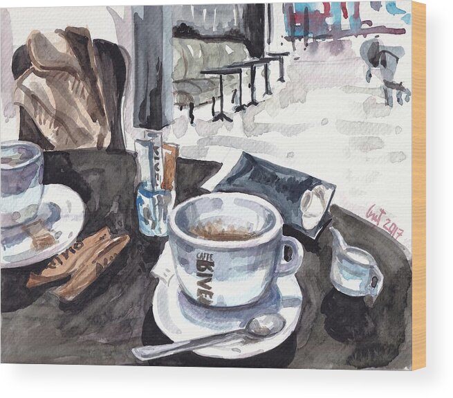 Coffee Wood Print featuring the painting Coffee Break by George Cret