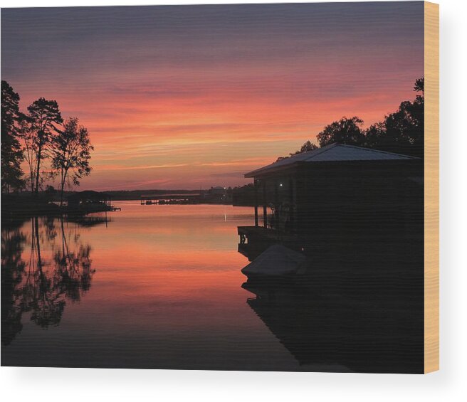 Lake Sinclair Wood Print featuring the photograph Color Striped Lake Cove Morning by Ed Williams