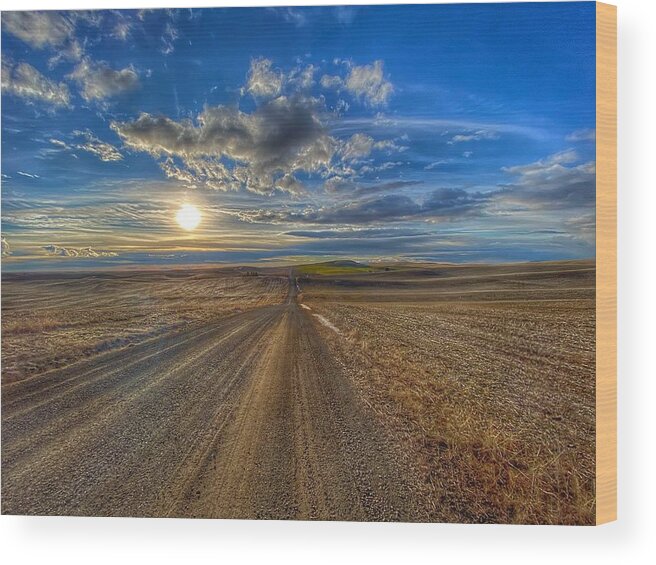 Gravel Road Wood Print featuring the photograph Country Road at Sunset by Jerry Abbott