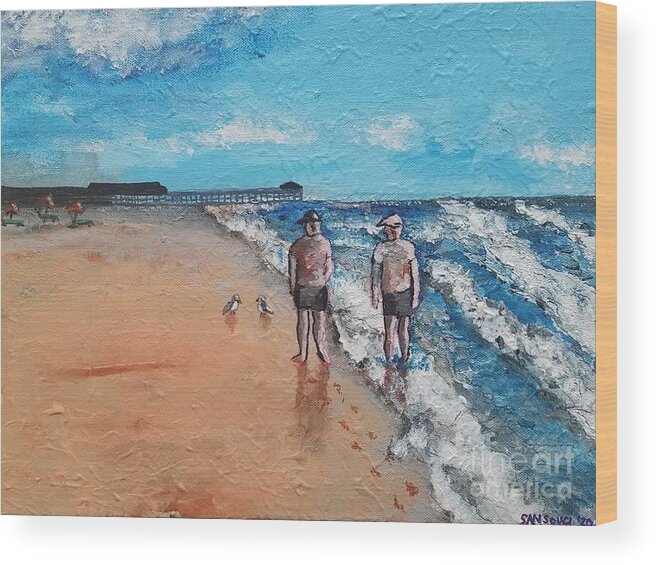  Wood Print featuring the painting The Couple Strolling the Beach by Mark SanSouci
