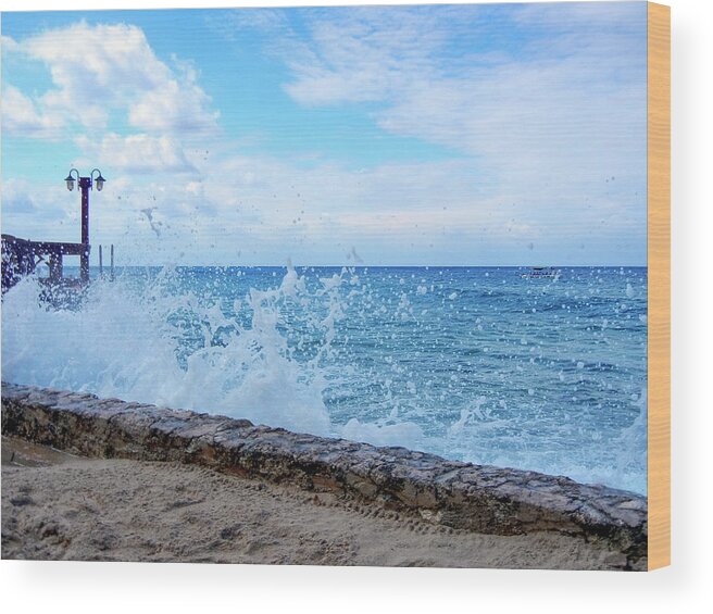 Crashing Waves In Cozumel Wood Print featuring the photograph Crashing Waves in Cozumel by Debra Martz